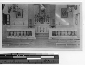 An altar at a mission station at Xinchang, China, 1928