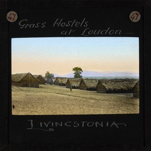 "Grass Hostels at Loudon, Livingstonia", Malawi, ca.1910