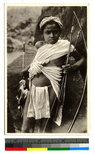 Girl with bow and arrow, India, ca.1920-1940