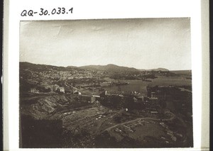 Panorama of the town and harbour of Genoa