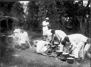 Cooking seminarists of the teachers' seminar, Marangu, Tanzania, ca. 1927-1938