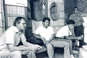 Radio Technician Jens Chr. Seeberg with local staff at the guest house of Iba FEBC station,the