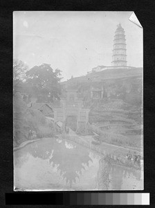 Farm village near pagoda, Sichuan, China, ca.1900-1920