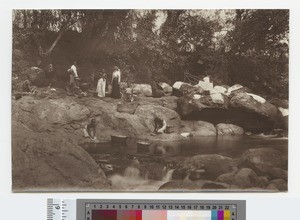 Washing items at river, Domasi, Malawi, ca.1904