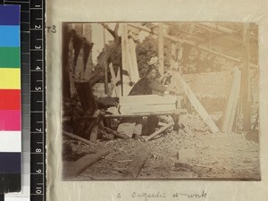 A Chinese carpenter planing wood, Fujian province, China, ca. 1888-1906