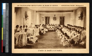 Lace and embroidery workshop for young girls, Ambohidratrimo, Madagascar, ca.1900-1930