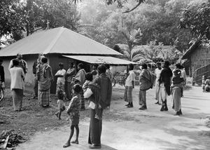 Bangladesh Lutheran Church, January 1993. A BLC village church with the congregation in front