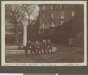 RAMC officers in hotel grounds, Cape Town, South Africa, June 1917