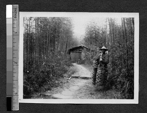 Laborer carrying goods, Ing Tai, Fujian, China, ca. 1910