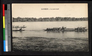 Royal canoe on the river, Zambia, Africa, ca.1920-1940