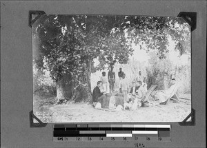 Missionaries eating breakfast on a journey, East Africa, 1892