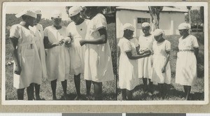 Nurses examining models, Chogoria, Kenya, ca.1950