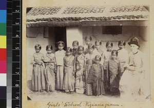 Teacher and students of Girls' School, Vizianagaram, India, ca.1885-1889