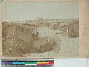 Manombo village with the Mission Station "Karmel" in the background, Madagascar, ca.1896