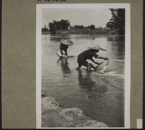 Dyers in Hinnen rinsing out their textiles