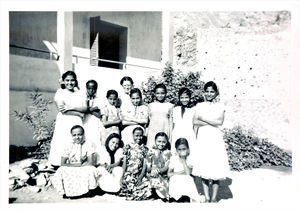 Girls from 4. grade. Girls school in Aden, Arabia. Photo used 1953