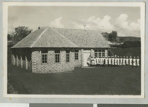 Teacher and girl boarders, Chogoria, Kenya, 1937