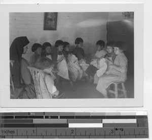 Blind girls sewing at Yangjiang, China, 1939