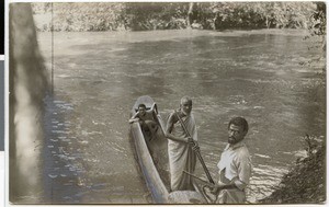 Crossing the river Gibe in a canoe, Ethiopia, 1929