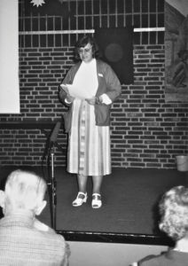 DSM Annual Meeting at Nyborg Strand, 1986. Tove Madsen, missionary in Namjung, Nepal, speaking