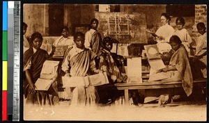 Students learning to cut patterns, Nagpur, India, ca.1920-1940