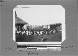 Missionary Giersch and a group of singer students, Mbozi, Tanzania, ca. 1906-1929