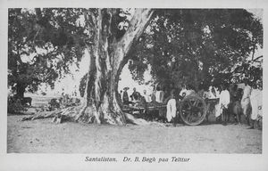 Post card: Santalistan/Santal Parganas, North India. Missionary Doctor Boe Bojesen Bøgh at a te