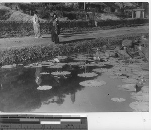 Maryknoll sister and two Japanese visitors at Fushun, China, 1937