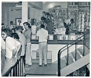 Interior of Bahrain Family Bookshop taken at the opening in 1973