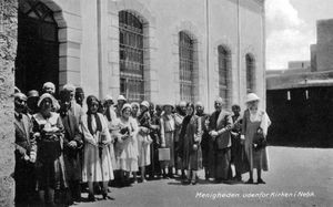 Mission to the Orient. The congregation outside the church in Nebk