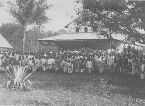 Assam, Nordindien. Den nye Grahampur Kirke, bygget af Otto Skat Petersen og indviet af Paul Olav Bodding, 6. december 1914