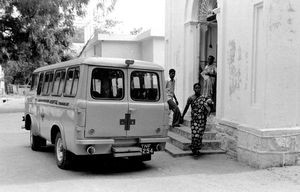 Danish Mission Hospital, Tirukoilur, Tamil Nadu, South India, 1980. The hospital ambulance