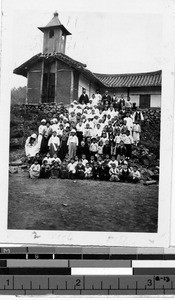 Father James Ray and congregation, Hiken, Korea, February 1935