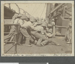 Physical exercise on deck, Indian Ocean, July 1917