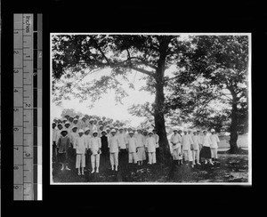 Students of St Mary's school preparing to leave for memorial service, Shanghai, China, ca.1922