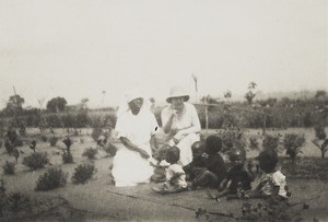 Mrs Brown, nurse and "clean" babies, leper colony, Nigeria, ca. 1932