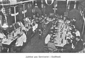 Christmas Celebration at the College in Godthåb (Nuuk). Postcard