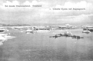 Off the coast of Angmagssalik, Greenland. Postcard # 1 from The Danish Missionary Society