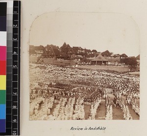 Soldiers in formation for review, Andohalo, Madagascar, 1865-1885