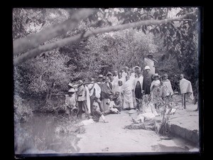 Governor Ramaniraka on an outing with a group of people, Ihosy, Madagascar, ca.1893