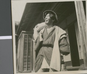 Student in Front of the Boys Dorm at Ibaraki Christian College, Ibaraki, Japan, ca.1948-1952