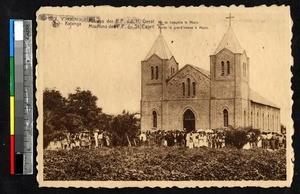 Congregation gathered outside a cathedral, Katanga, Congo, ca.1920-1940