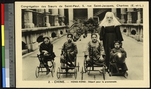 Out for a ride in wheelchairs, China, ca.1920-1940