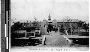 Group of people in front of a building, Oita, Japan, ca. 1920-1940