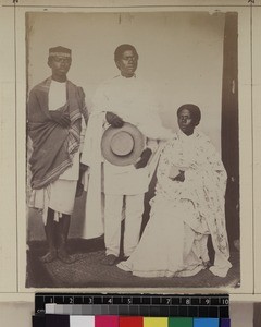 Group portrait of Malagasy members of missionary's household, Madagascar, 1873