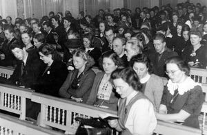 Ungdommens landsstævne i København, marts 1947. Fra et af landsstævnets møder