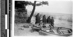 Maryknoll Sisters standing on the beach, Karasaki, Japan, April 8, 1938