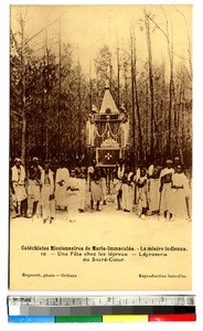 Men and boys with leprosy and a shrine, India, ca.1920-1940