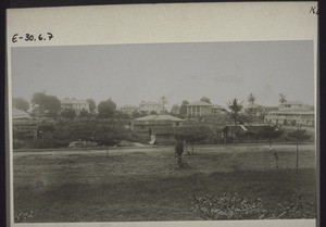 Part of Bell Town (Duala) as seen from the mission store. Post-office; Government residencies; African palace