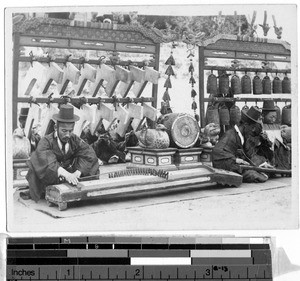 Men playing traditional Korean instruments, Korea, ca. 1920-1940